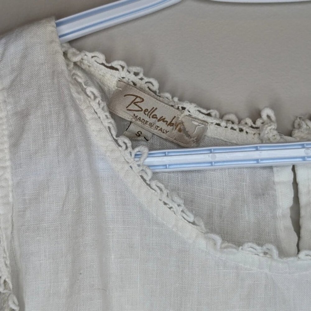 Bellambra Italian 100 Linen White Lace Detail  Sleeveless Blouse Women Small - Picture 5 of 11